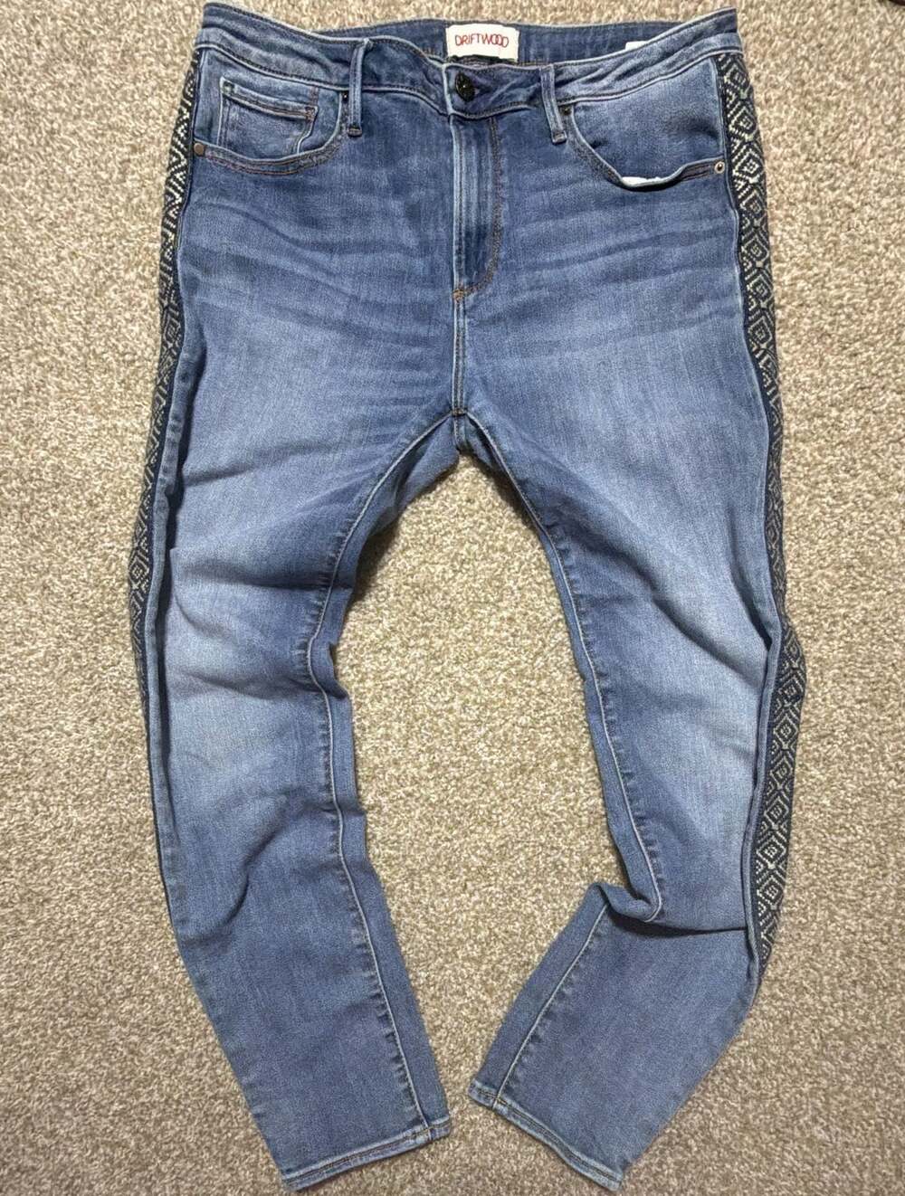 Driftwood Medium Wash Skinny Jeans with Geometric Side Stripes